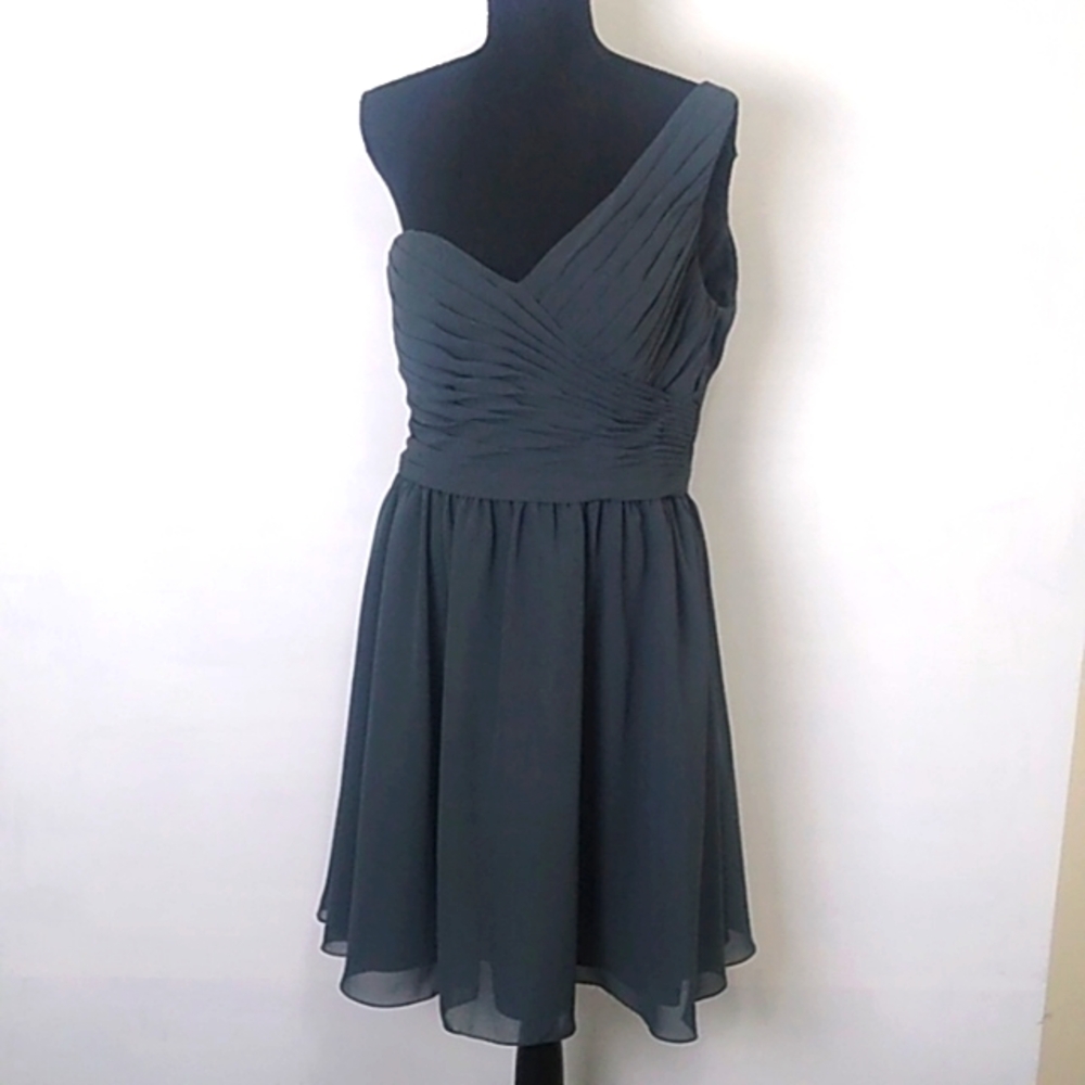 Morilee  Short Formal Dress Size 16 One Shoulder Charcoal Gray Prom Bridesmaid